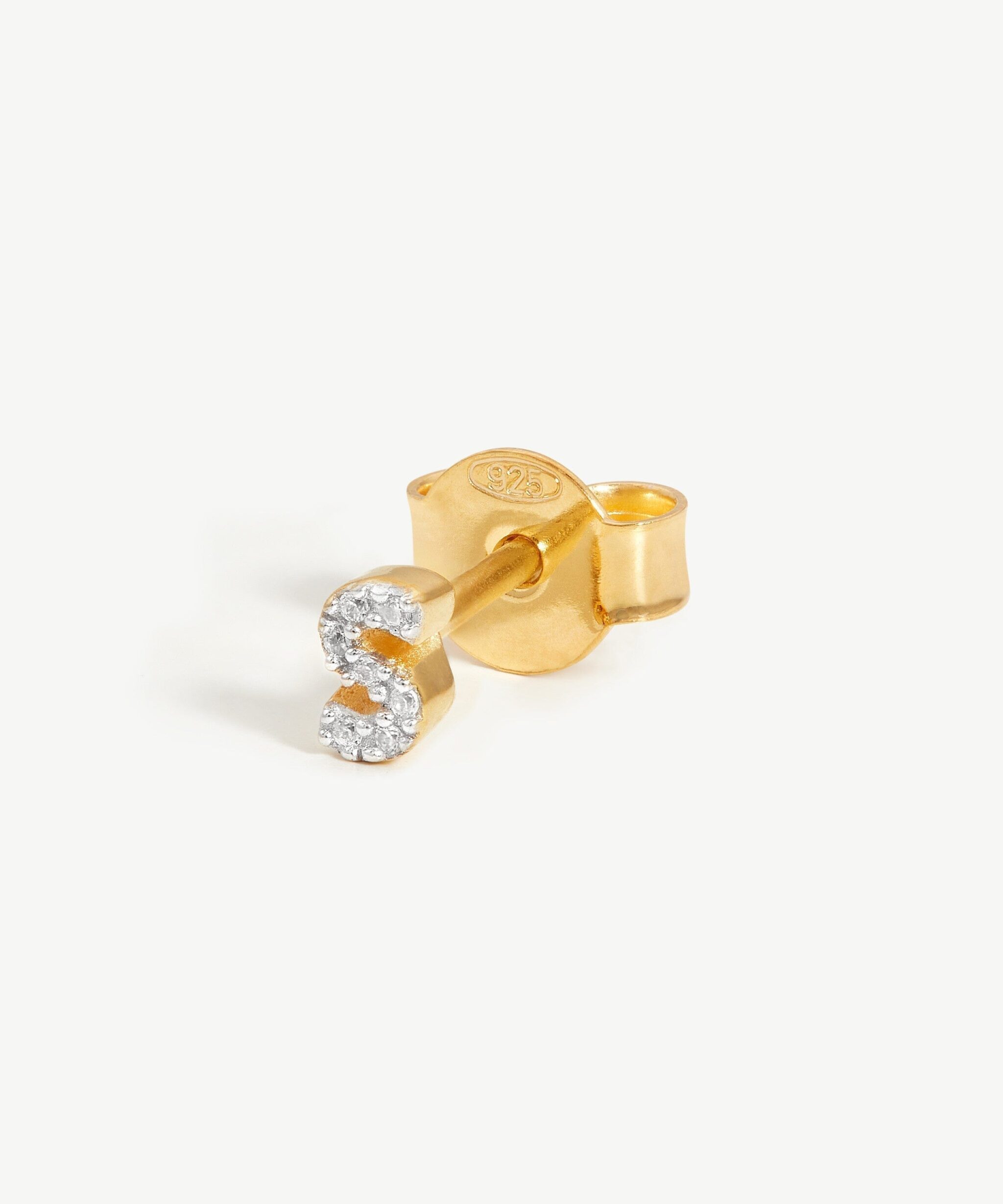 Pave Initial Single Stud Earring - Initial S | 18ct Gold Vermeil/Cubic Zirconia