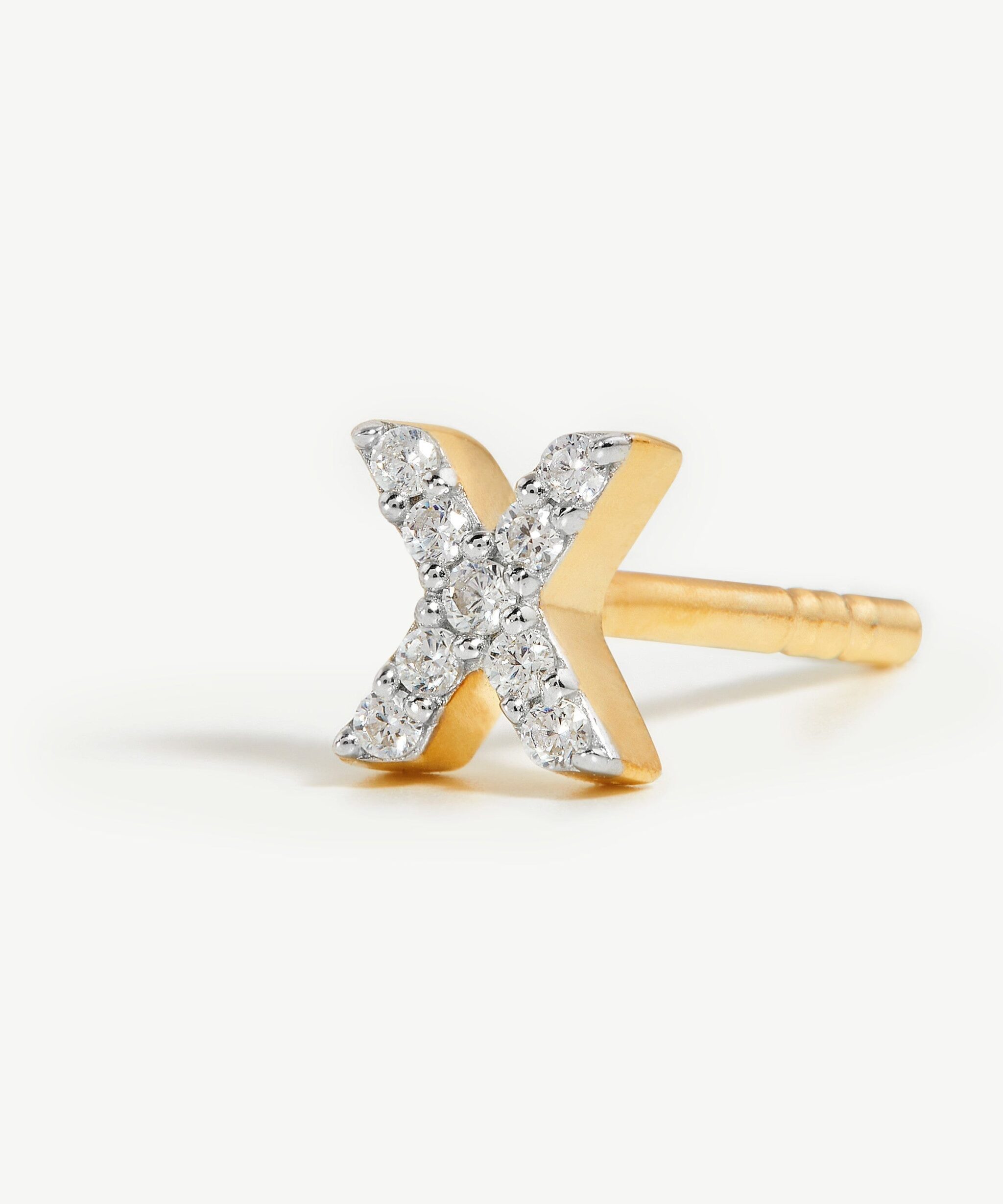 Alternative view of Pave Initial Single Stud Earring - Initial X | 18ct Gold Vermeil/Cubic Zirconia