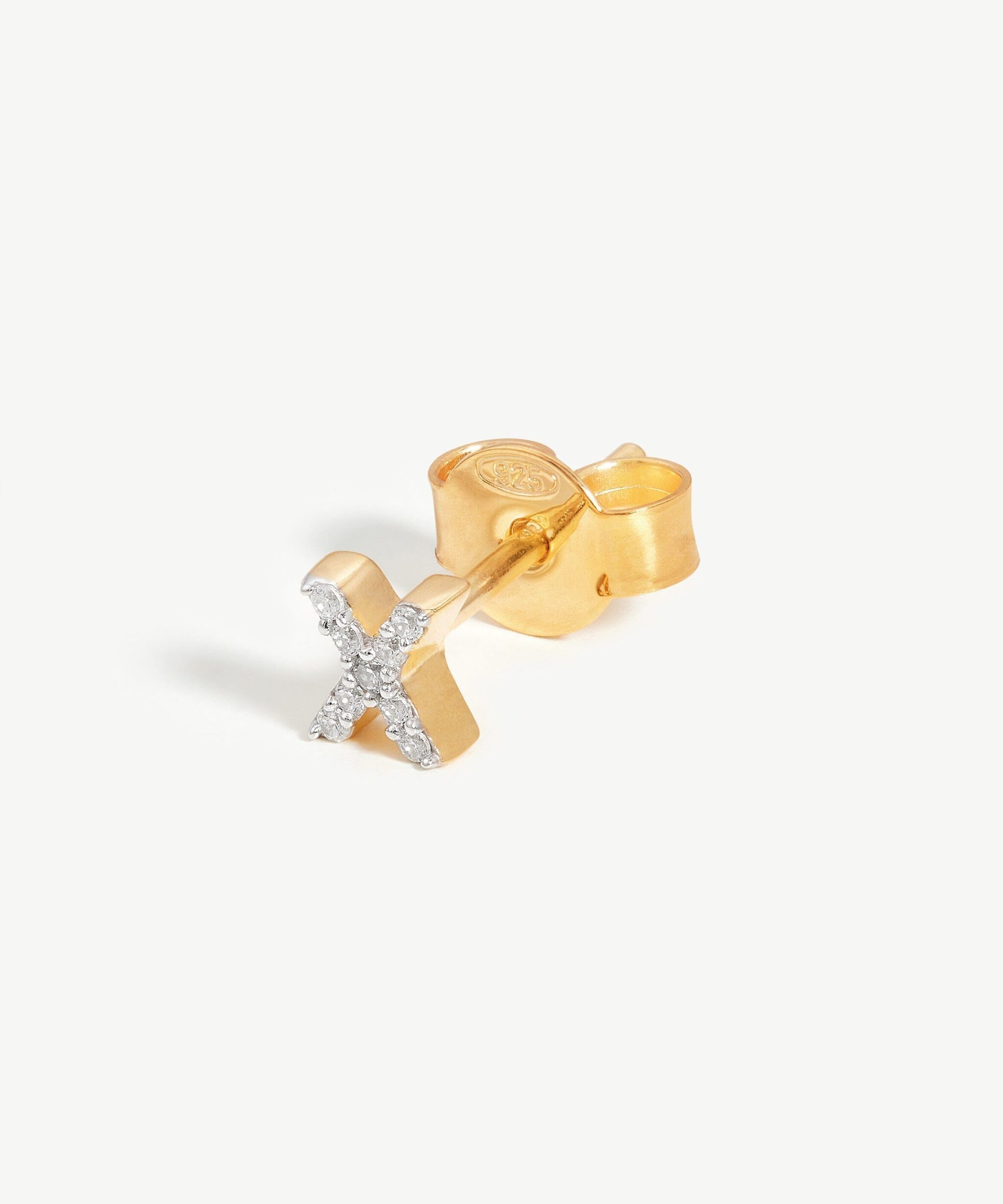 Pave Initial Single Stud Earring - Initial X | 18ct Gold Vermeil/Cubic Zirconia