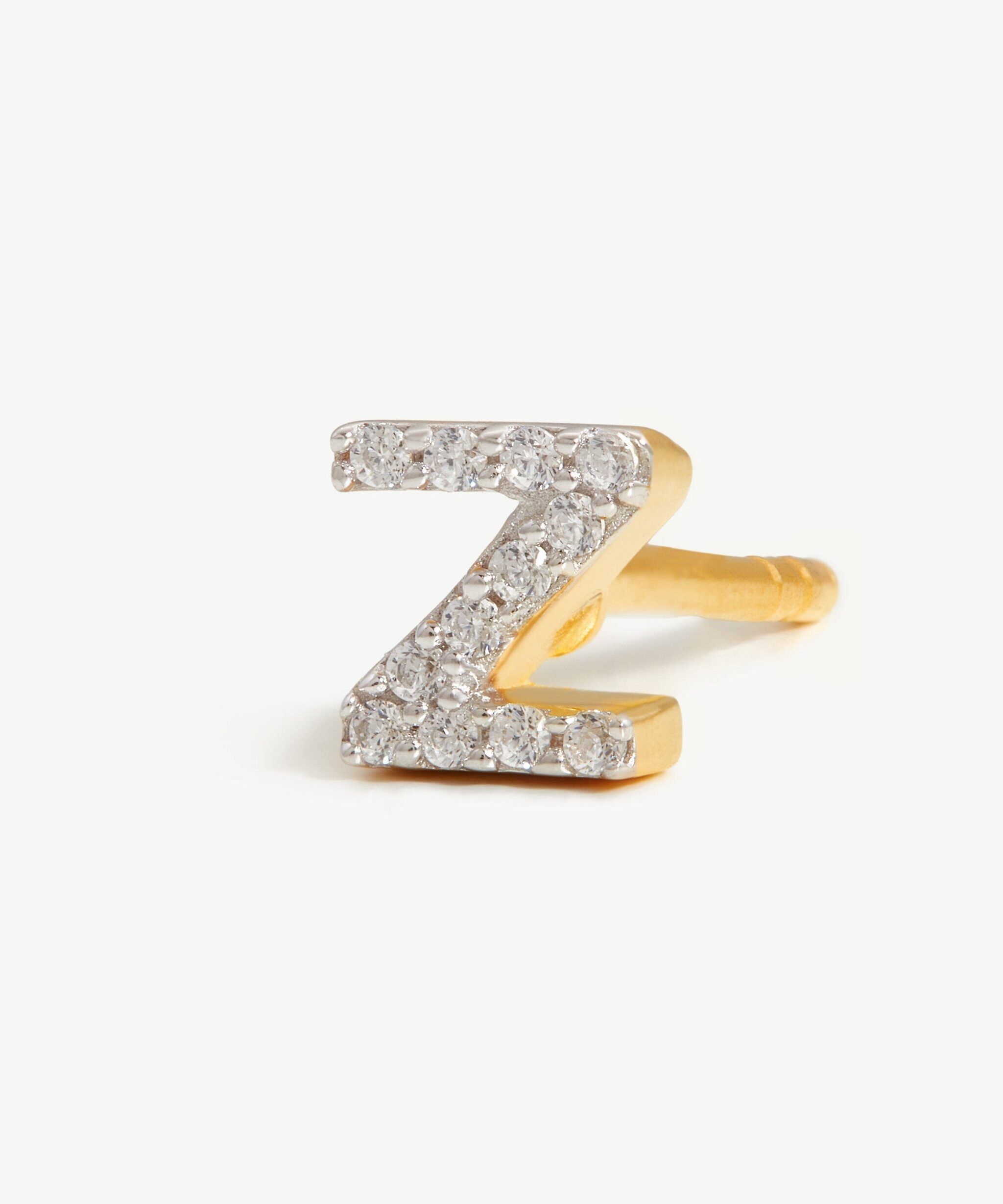 Alternative view of Pave Initial Single Stud Earring - Initial Z | 18ct Gold Vermeil/Cubic Zirconia
