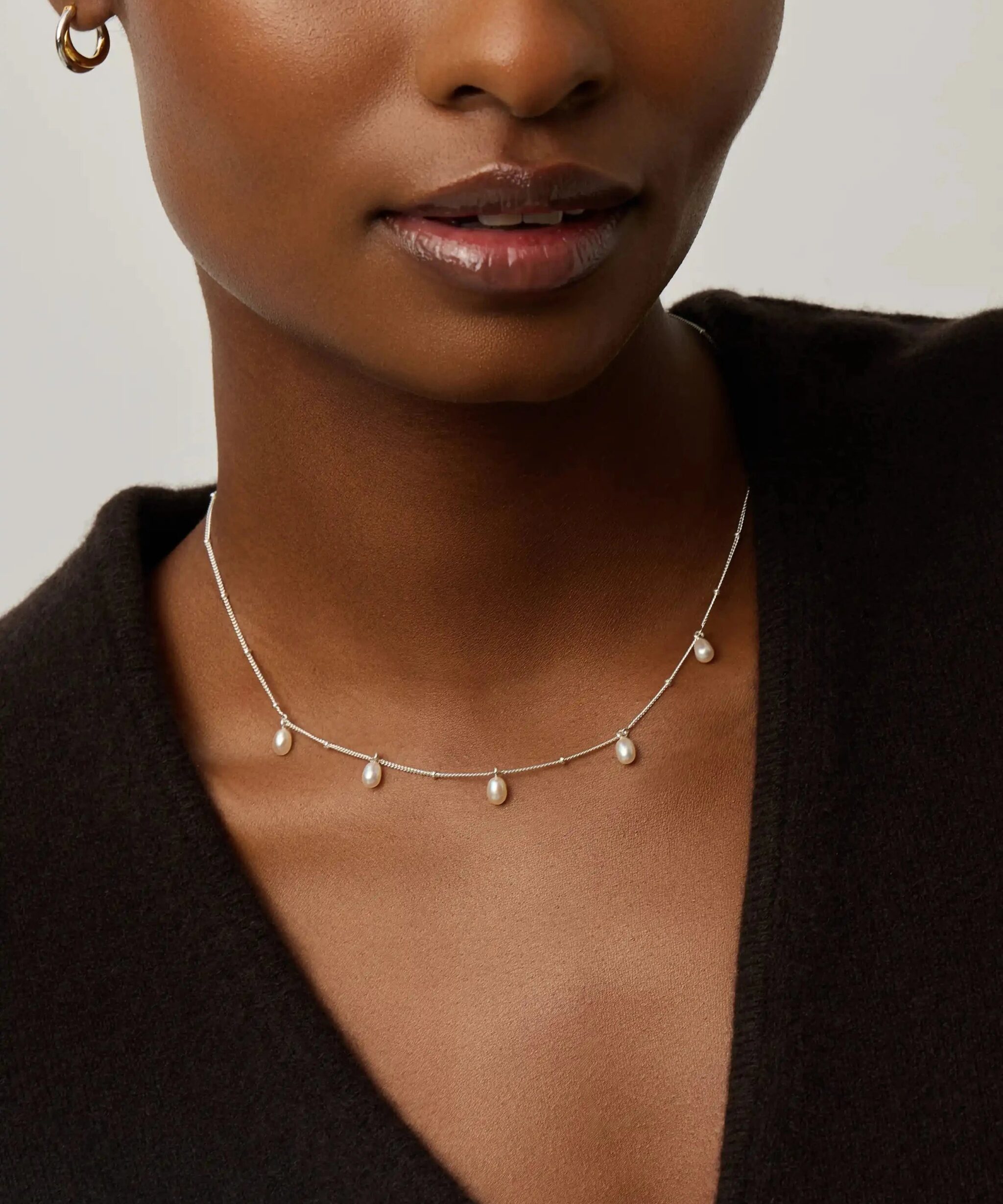 Alternative view of Pearl Baya Baroque Chain Choker | Sterling Silver/Pearl