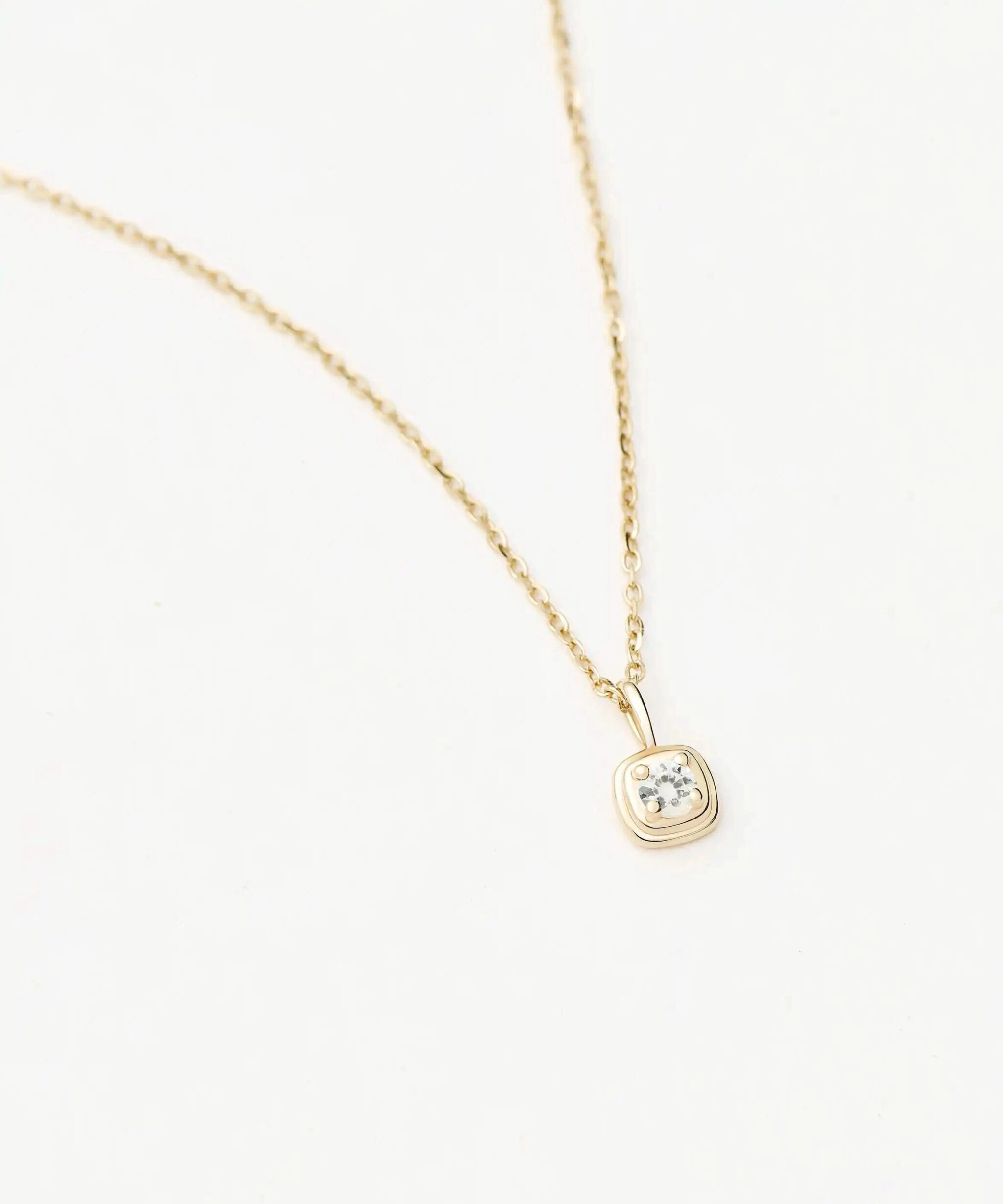 Solid Gold April Birthstone Pendant Necklace | 14ct Solid Gold/White Sapphire