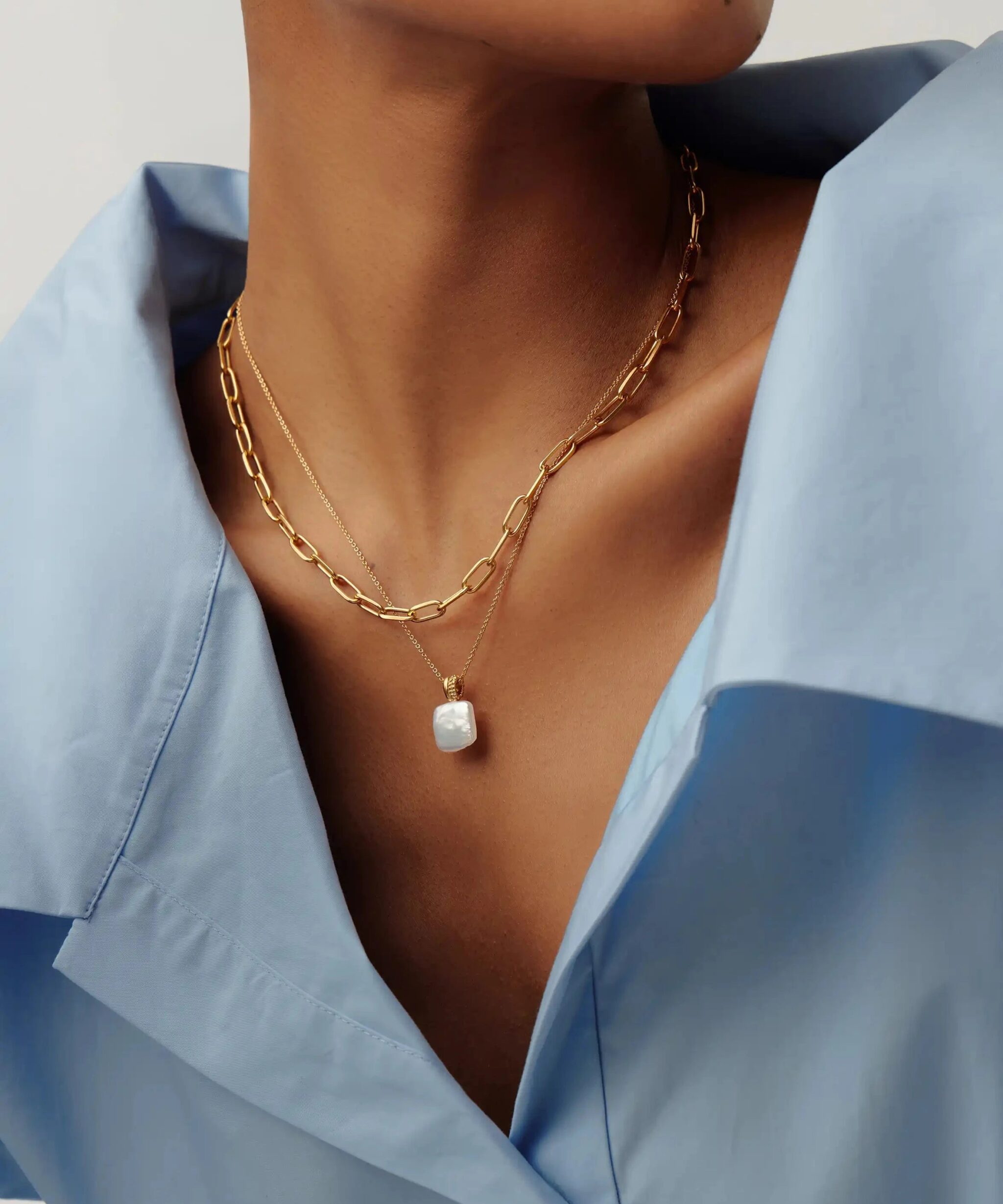 Alternative view of Square Pearl Baya Pendant Necklace | 18ct Gold Vermeil/Pearl