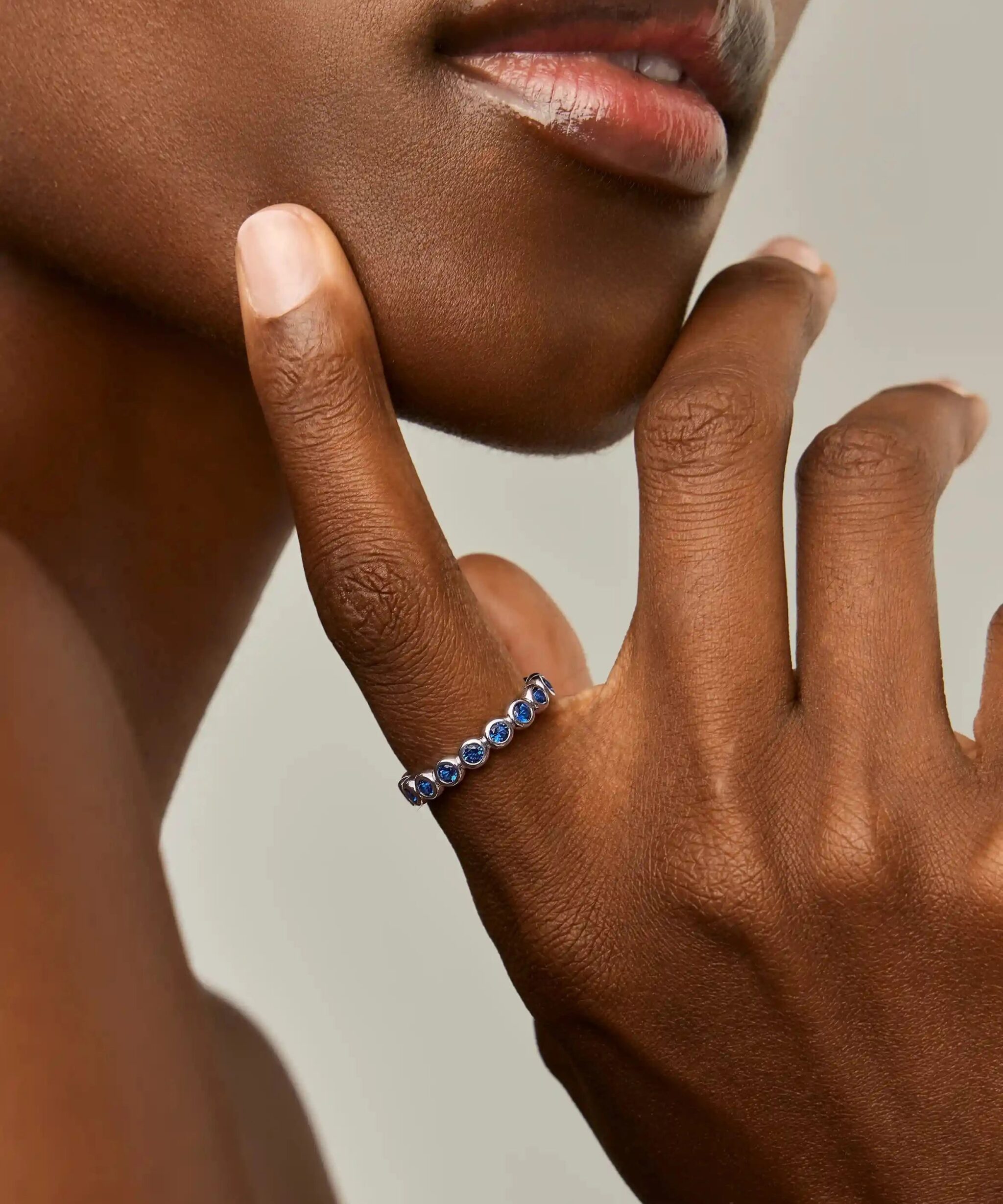 Alternative view of Tennis Eternity Stacking Ring | Sterling Silver/Sapphire Blue Nano-crystal
