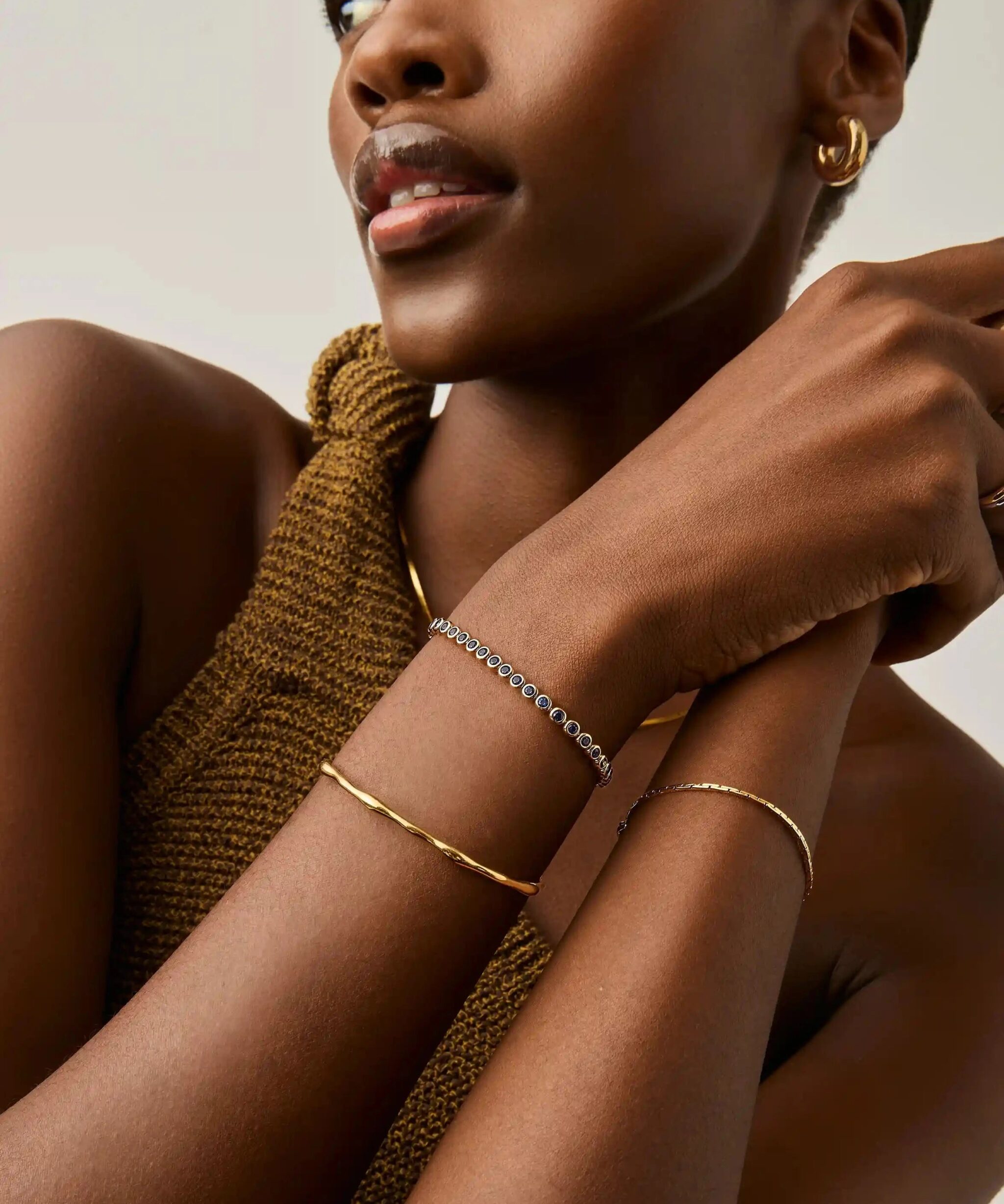 Alternative view of Tennis Round Bracelet | 18ct Gold Vermeil/Sapphire Blue Nano-crystal